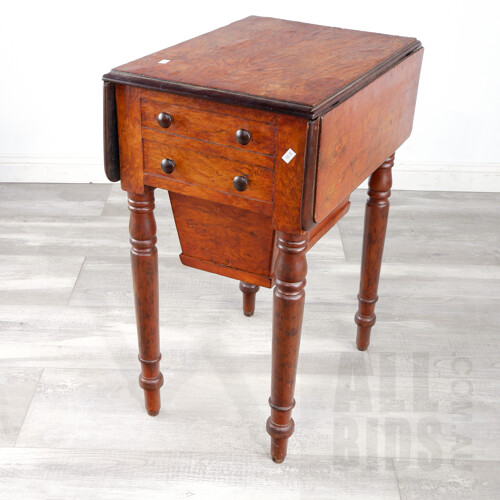Rare Colonial New Zealand Burr Totara Work table, Mid 19th Century