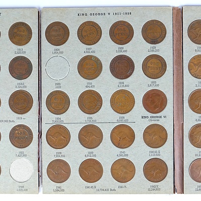 Near Complete Set of Australian One Penny Coins, Lacking 1925 and 1930