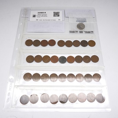 Collection of American Wheat Pennies, Various Dates from 1917 -1958, and American 2013 Jefferson Memorial 5c Coin