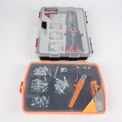 New Trojan 101 Piece Rivet Gun Set in Case and New Craft Right 58 Piece Hollow Wall Anchor Set