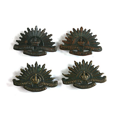 4x Australian Commonwealth Military Forces Rising Sun Collar Badges