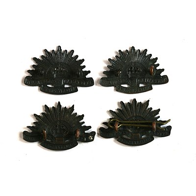 4x Australian Commonwealth Military Forces Rising Sun Collar Badges