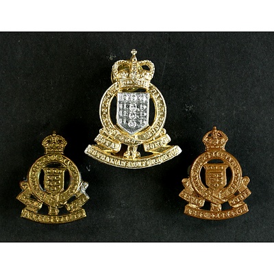 Royal Australian Ordnance Corps Hat badge and 2 British Ordnance Collar Badges