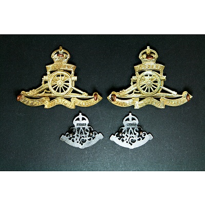2x 1913-42 Royal Australian Artillery Hat Badges and 2 Collar Badges