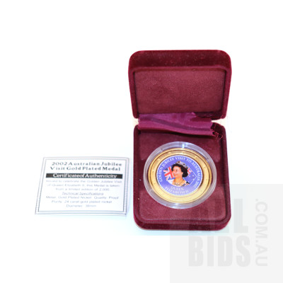 2002 Australian Jubilee Visit Gold Plated Medal