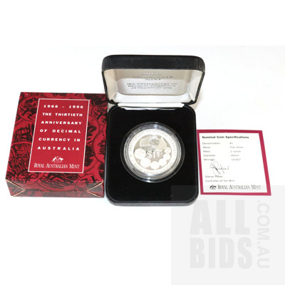 1996 $1 Silver Proof Coin - 30th Anniv of Decimal Currency