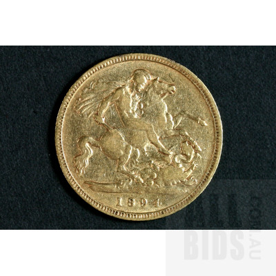 1894 Queen Victoria Gold Half Sovereign