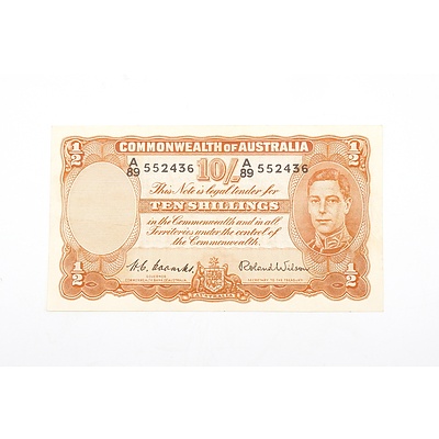 Australian 1952 Coombs/ Wilson Ten Shilling Banknote, R15 A89552436