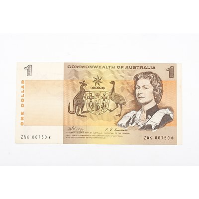 Australian STAR NOTE 1969 Phillips/ Randall One Dollar Star Replacement Banknote, R73S ZAK00750