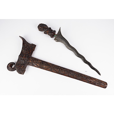 Indonesian Kris with an Antique Laminated Nickel Iron Blade