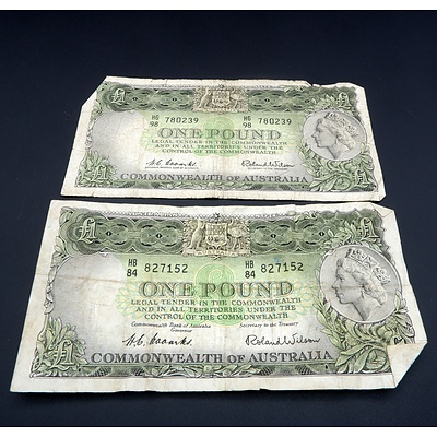 Two Commonwealth of Australia Coombs/ Wilson One Pound Notes, HG98 780239 and HB84 827152