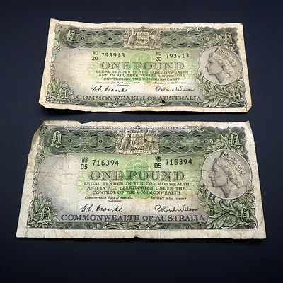 Two Commonwealth of Australia Coombs/ Wilson One Pound Notes, HB05716394 and HC20793913