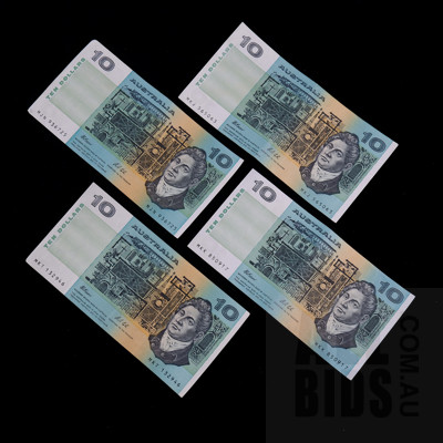 Four Australian Fraser/ Cole $10 Notes, MKK, MJN, MKJ, MKT