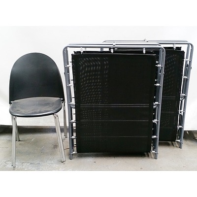 Two Metal Frame Foldout Beds and Two Stacking Chairs