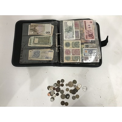 Large Collection of Australian & Foreign Notes and Coins - in Folder