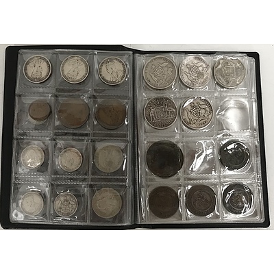 Small Folder containing Old Australian Coins, Florins, Half Pennies, Six Pence, Pennies and more