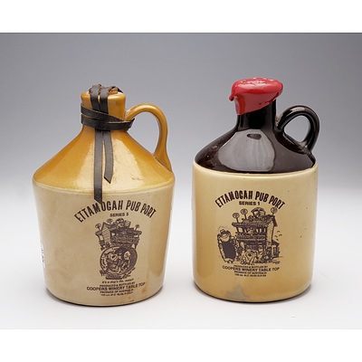 Two Ettamogah Pub Port Stoneware Decanters - Series 1 & 3 - No Contents (2)