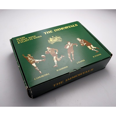 Boxed Four Bottle Set of 1977 Elliotts Wines Rugby League Immortals - Churchill, Gasnier, Raper, Fulton