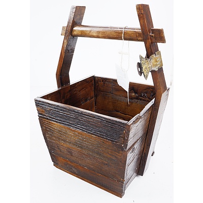 Antique Style Chinese Elm Wooden Carry Basket and an Antique Style Card Holder