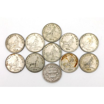 Eleven Australian Commemorative Florins - 1927 Parliament House (1), 1954 Royal Visit Elizabeth II (10)