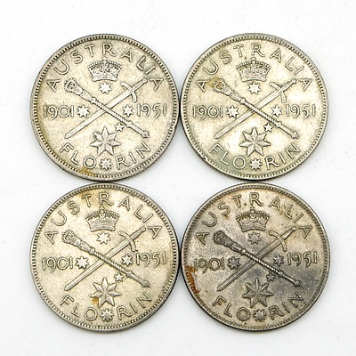 Four 1951 Commonwealth Jubilee Commemorative Australian Florins