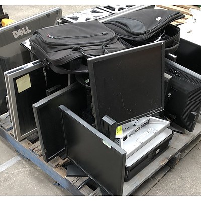 Bulk Lot of Assorted IT Equipment & Accessories - Monitors, Laptop Bags, Docking Stations & Desktop Computer