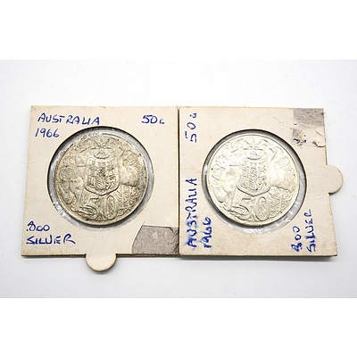 Two Carded 1966 Australian round Fifty Cent Pieces