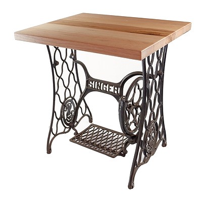Antique Singer Sewing Machine Base Converted to a Table with Solid Victorian Ash Top