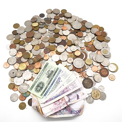 Large Collection of Assorted World Coins and Banknotes