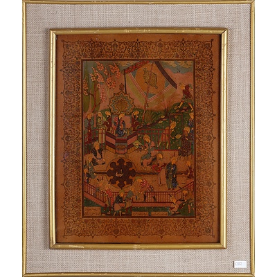 Pair of Indo-Persian Miniature Paintings with Inscriptions, Gouache and Ink on Paper