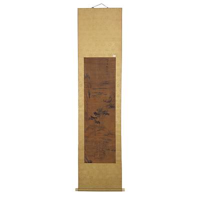 Pair of Scroll Mounted Landscape Paintings, Ink and Colour on Silk, Korean or Chinese 19th/20th Century