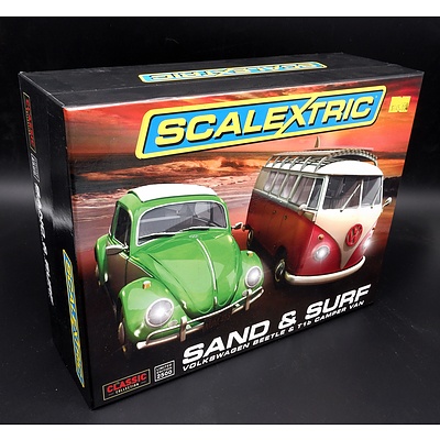 Scalextric, Sand and Surf Volkswagen Two Car Set, Beetle and Camper, 1724/2500, 1:32 Scale Model