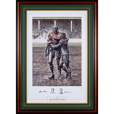 The Gladiators NRL Legends Limited Edition Lithographic Print 463/1000, with Signatures by Norm Provan and Arthur Summons with Certificate of Authenticity