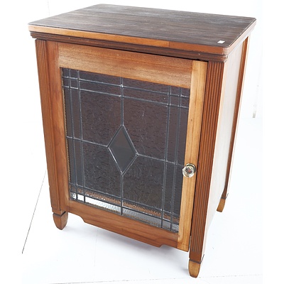 Vintage Sewing Machine Cabinet Converted to a Side Cabinet with Leadlight Door