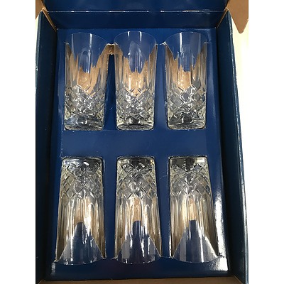 Set Of Six Monica Highball Hand Cut Crystal Glasses