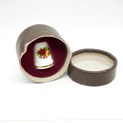 Vintage Silver Plated Double Sovereign Case, Boxed Royal Albert Thimble and Another Thimble