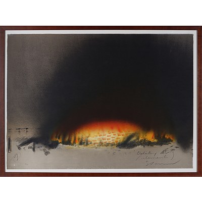 Tim Storrier (born 1949), Blaze Line Quartet: i) Site Blaze Line (Installation); ii) Point to Point (A Journey/ Across); iii) Reflected Line (Evening) (Installation), iv) Fire (Elements), Lithograph