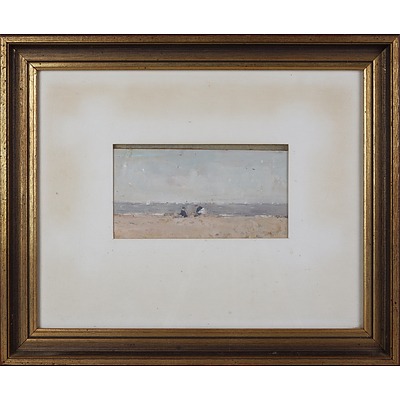 John McQualter (born 1949), Building Sandcastles, Portsea, Oil on Board