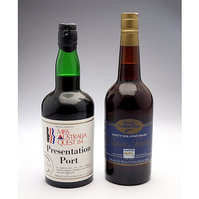 Miss Australia Quest 1984 Presentation Port and Ansett Golden Wing 50th Anniversary Classic Tawny (2 Bottles)
