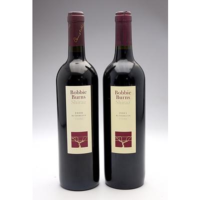 Campbells Bobbie Burns Rutherglen Shiraz 2000 & 2001 - Two Bottles (2)