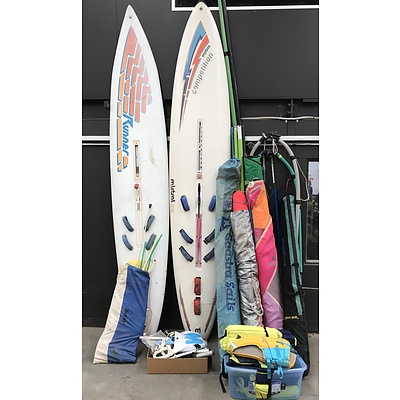 Lot Of Two 12 Foot Windsurfing Boards With Accessories