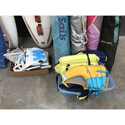 Lot Of Two 12 Foot Windsurfing Boards With Accessories