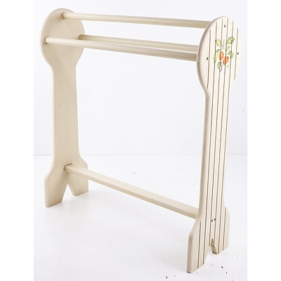 Vintage Style Freestanding Towel Rail with Folk Art Decoration