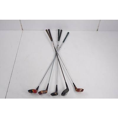 Four Various Right Handed Golf Drivers and a Left Handed Driver including Ping and Prosimmon