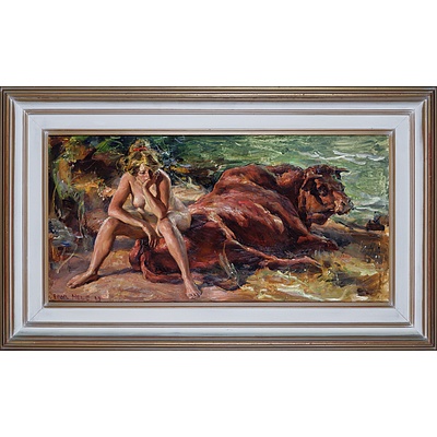 Ivor Hele (1912-1993), Europa and the Bull 1963, Oil on Board