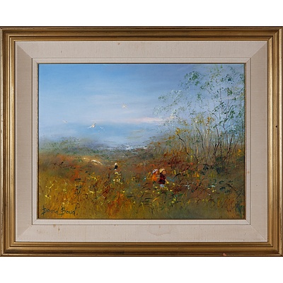 David Boyd (1924-2011), Untitled (Children and Cockatoos), Oil on Board