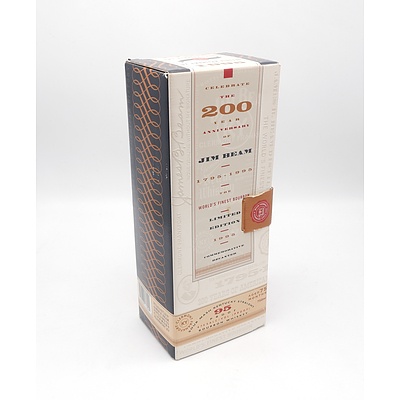 Jim Beam 200 Year Anniversary 1795-1995 Limited Edition Commemorative Decanter - Aged 75 Months - 95 proof - In Original Presentation Box