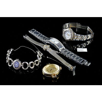 Two Vintage Women's Seiko Watches (One White Gold Plated) and Three Other Watches