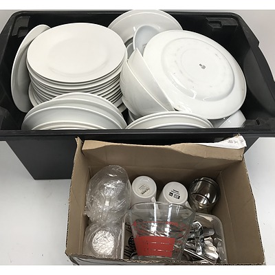 Assorted Utensils and Steelite Plates, Bowls and Other Table Wares