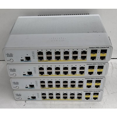 Cisco Catalyst Compact (WS-C2960C-12PC-L) 2960-C Series PoE Ethernet Switches - Lot of Four
